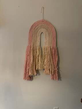 Large Macrame Rainbow Wall Hanging - Pink & Cream Nursery Decor